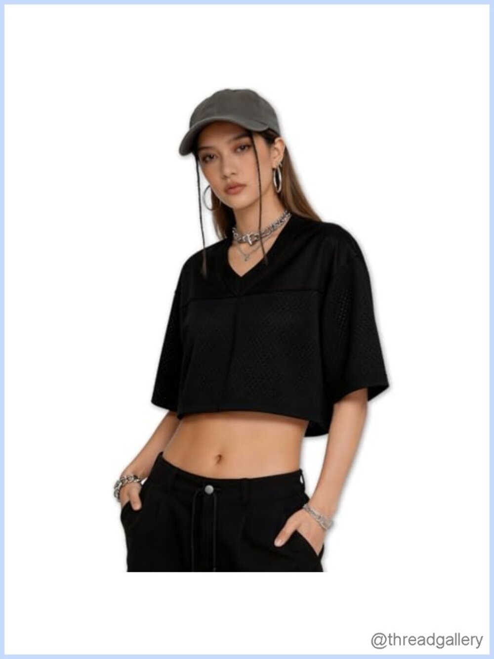 Y2K Crop Top Football Jersey V-Neck Mesh Streetwear Tee